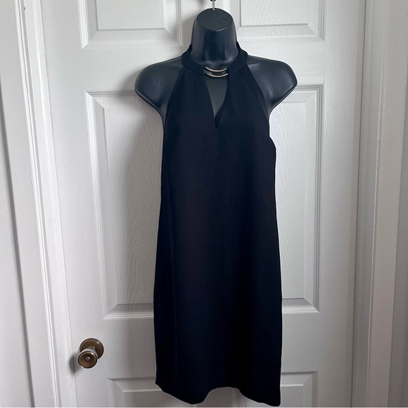 BCBGMaxAzria Dresses & Skirts - BCBGMaxazria Dress Kiley Tuxedo Black Small Women v-neck open back gold chain